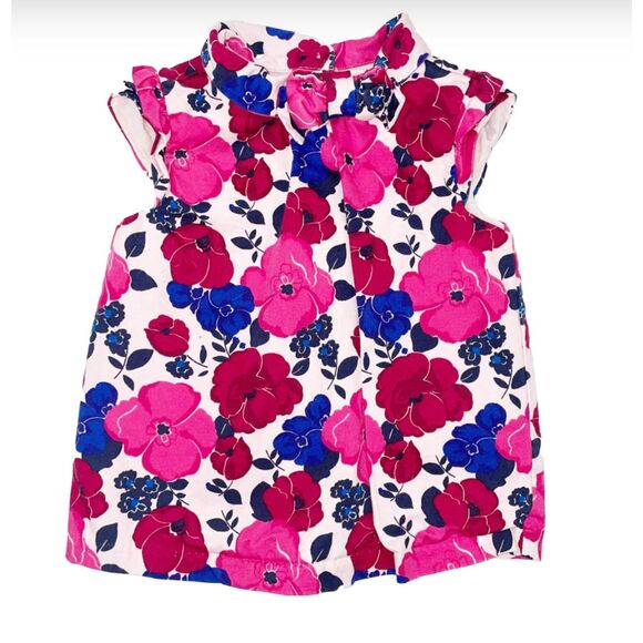 Janie and Jack Floral Shirt Blouse Size 2T Pink Magenta Blue Fully Lined - Picture 1 of 3